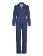 Mango Denim Jumpsuit With Flaps Blå