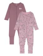 Name It Nbfnightsuit 2P Zip Ff Grape Flower Noos Rosa