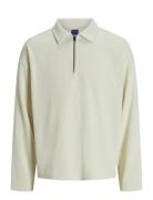 Jack & J S Jorrick Plisse Sweat Zip Split Polo Ln Vit