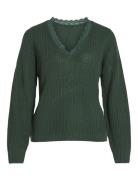 Vila Vilou Rev V-Neck L/S Lace Knit Top -Noos Khaki Green