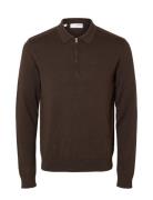 Selected Homme Slhberg Ls Half Zip Polo Noos Brun