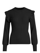 Vila Vineira O-Neck L/S Rib Knit Top - Noos Svart