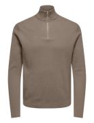 ONLY & SONS Onsphil Reg 12 Struc Half Zip Knit Noos Beige