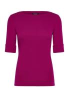 Lauren Ralph Lauren Stretch Cotton Boatneck Tee Rosa