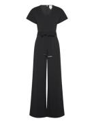 Calvin Klein Scuba Crepe Ss Belted Jumpsuit Svart