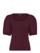 Lauren Ralph Lauren Stretch Cotton Balloon-Sleeve Tee Burgundy