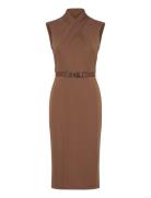 Lauren Ralph Lauren Belted Jersey Mockneck Dress Brun