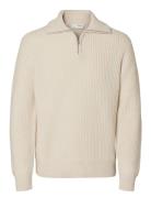 Selected Homme Slhland Ls Knit Half Zip Kräm