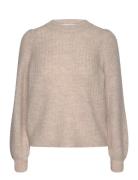 Selected Femme Slflulu Ls Structure Knit O-Neck Beige