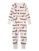 Geggamoja Bamboo Two Way Zip Pyjamas Santa Dogs 65 86/92 Kräm