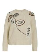 Vila Vibrida O-Neck L/S Embroidery Knit Top Beige