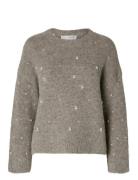 Selected Femme Slfgabella Ls Pearl Knit Ex Grå