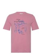 Scotch & Soda Linen Blend Front Artwork T-Shirt Rosa