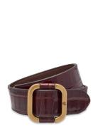 Lauren Ralph Lauren Slide-Buckle Croc-Embossed Leather Belt Brun