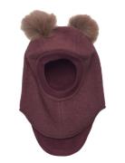 Huttelihut Balaclava Wool Alpaca Pompoms Burgundy