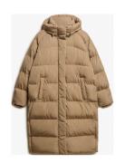 Superdry Longline Hooded Puffer Jacket Beige