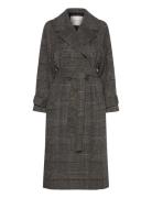 GANT Large Checked Wool Trench Coat Brun