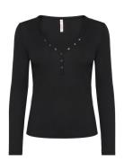 Hunkemöller Top Ls Waffle Henley Svart