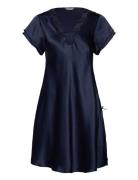 Lady Avenue Pure Silk - Nightgown W.lace, Short Marinblå