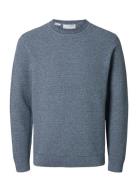 Selected Homme Slhross Ls Knit Structure Crew Neck Noos Marinblå