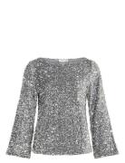 Vila Vifaith Boat Neck L/S Sequin Top/Vol Silver