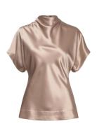 Malina Otilia Draped Half Polo Top Beige