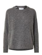 Selected Femme Slflulu Ls Knit O-Neck Noos Grå