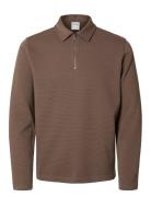 Selected Homme Slhmarc Rib Ls Polo Brun