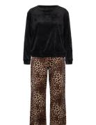 Hunkemöller Pj Set Velours Leopard Svart