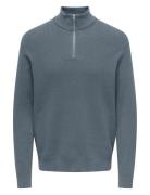 ONLY & SONS Onsphil Reg 12 Struc Half Zip Knit Noos Blå