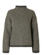 Selected Femme Slflulu Ls Herringb Knit High Neck Grå