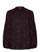 Lauren Ralph Lauren Floral Pleated Georgette Blouse Svart