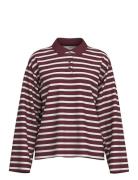 Selected Femme Slfwada Ls Stripe Collar Top Burgundy