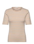 GANT Slim Striped 1X1 Ribbed Ss T-Shirt Beige