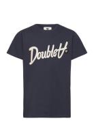 Double A By Wood Wood Ola Junior Script & Badge T-Shirt Marinblå