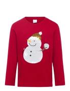 Lindex Top Ls Snowman Sequins Röd