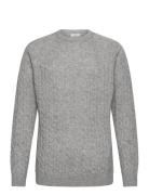 Lindbergh Lambswool Raglan Cable O-Neck Knit Grå