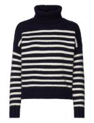 Lauren Ralph Lauren Striped Wool-Blend Turtleneck Sweater Marinblå