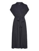 Lauren Ralph Lauren Polka-Dot Belted Crepe Dress Marinblå