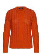 Lauren Ralph Lauren Aran-Knit Cotton-Blend Crewneck Sweater Orange