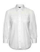 Lauren Ralph Lauren Eyelet Cotton Broadcloth Shirt Vit