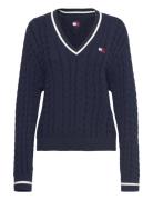 Tommy Jeans Tjw Badge Cable V-Neck Sweater Marinblå