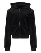 Juicy Couture Tonal Embro Velour Zip Thru Hoodie Svart