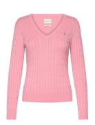 GANT Stretch Cotton Cable V-Neck Rosa