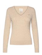 GANT Stretch Cotton Cable V-Neck Beige