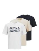 Jack & J S Jjebryan Corp Logo Tee Ss O-Neck 3 Pk Mp Vit