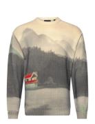 Scotch & Soda Printed Dropped Shoulder Crewneck Beige