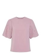 YAS Yaslex Ss Top W. Emb Sleeves S. Noos Rosa