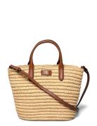 Lauren Ralph Lauren Woven Straw Medium Brie Tote Bag Beige