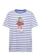 Ralph Lauren Kids Polo Bear Striped Cotton Jersey Tee Blå